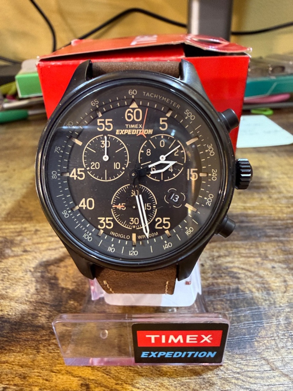 Timex Expedition Black Dial with Brown Leather Strap